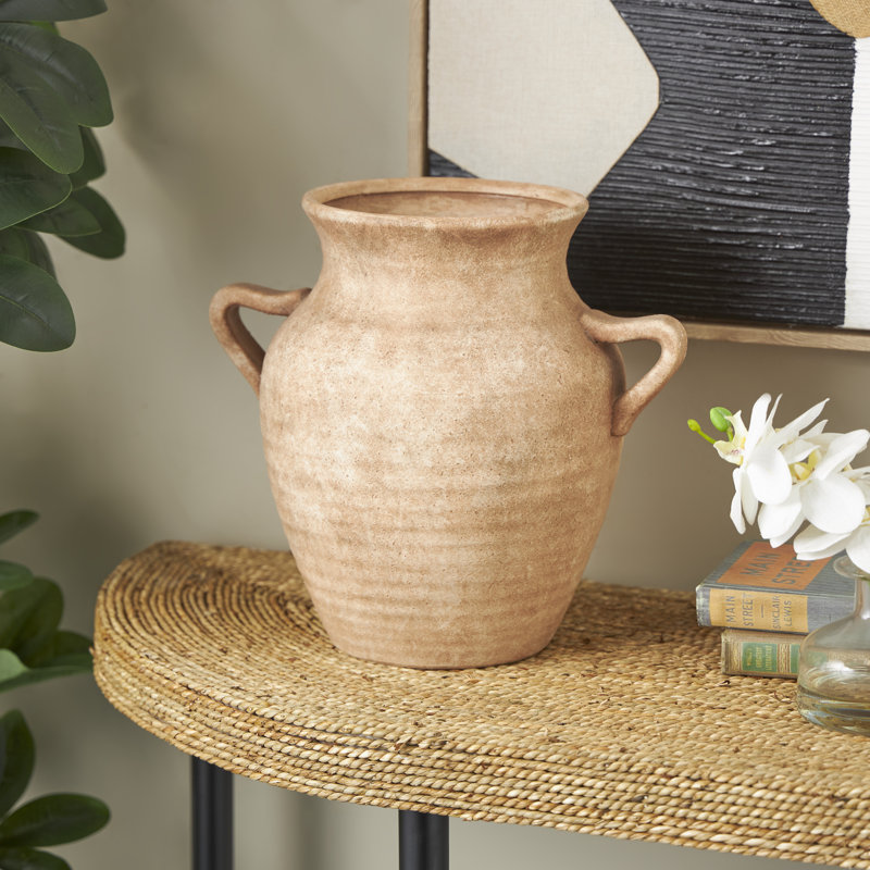 Birch Lane™ Daily Ceramic Antique Style Textured Vase With Shadings And Handles, Light Brown