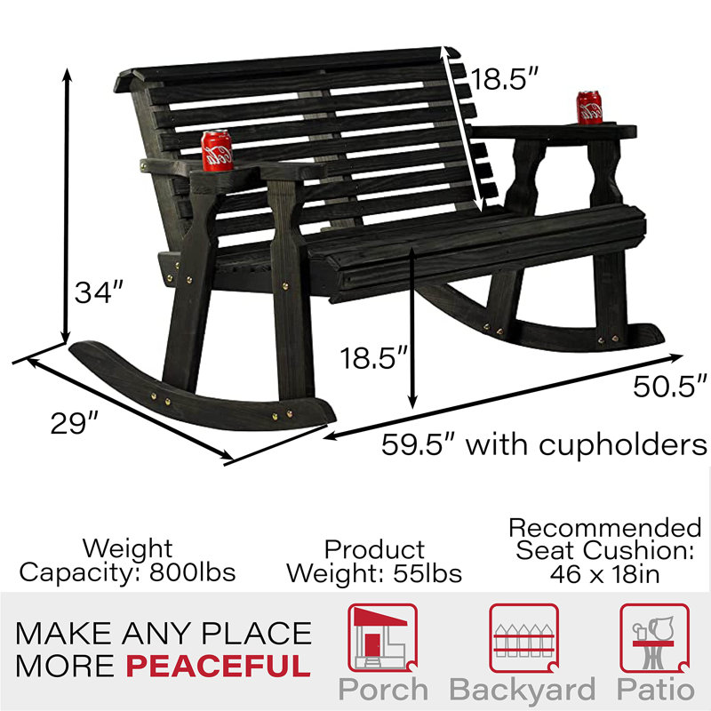 Banc à bascule robuste double traité 800 lb Mission, porte-gobelets, Noir semi-solide