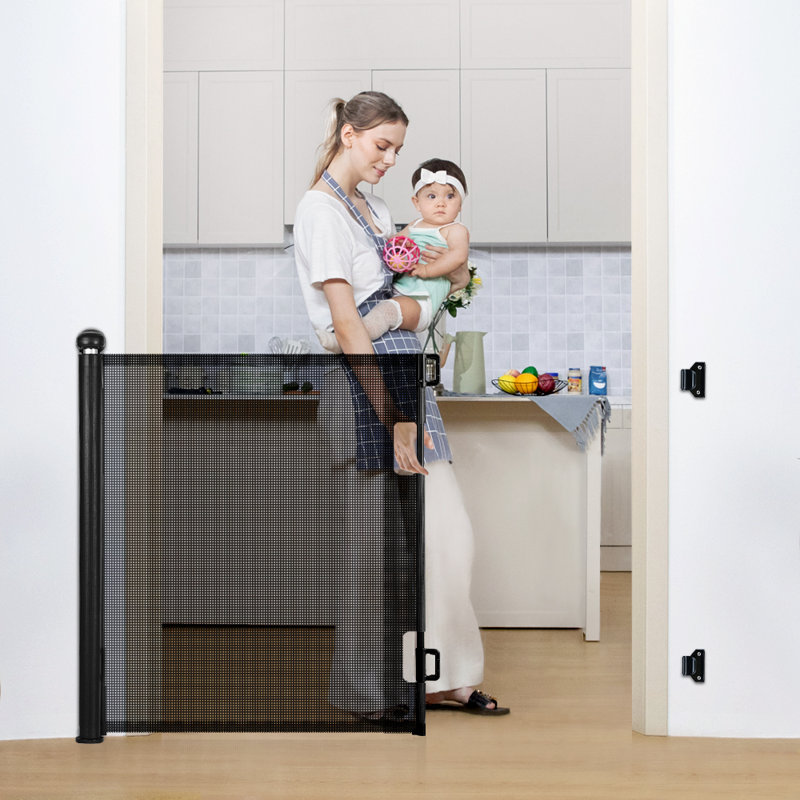 Barrières de sécurité 55 "/ 71" en maille rétractable pour porte d'escalier, H 33 po x l 55 po, Noir