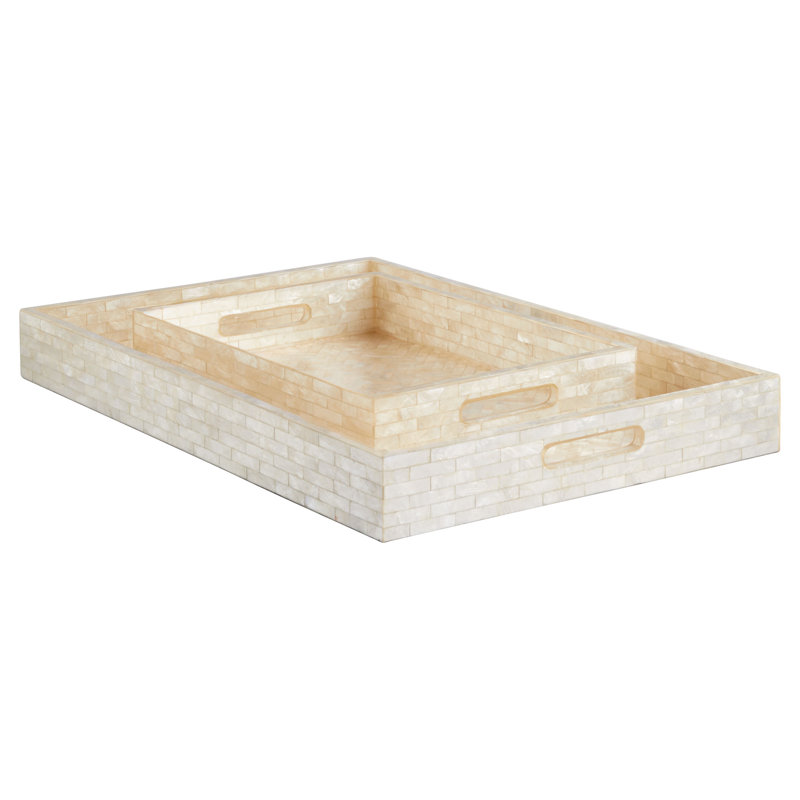 Triton Shell / Capiz Decorative Tray, Pearl, 3.25" H x 18.25" W x 13.25" D