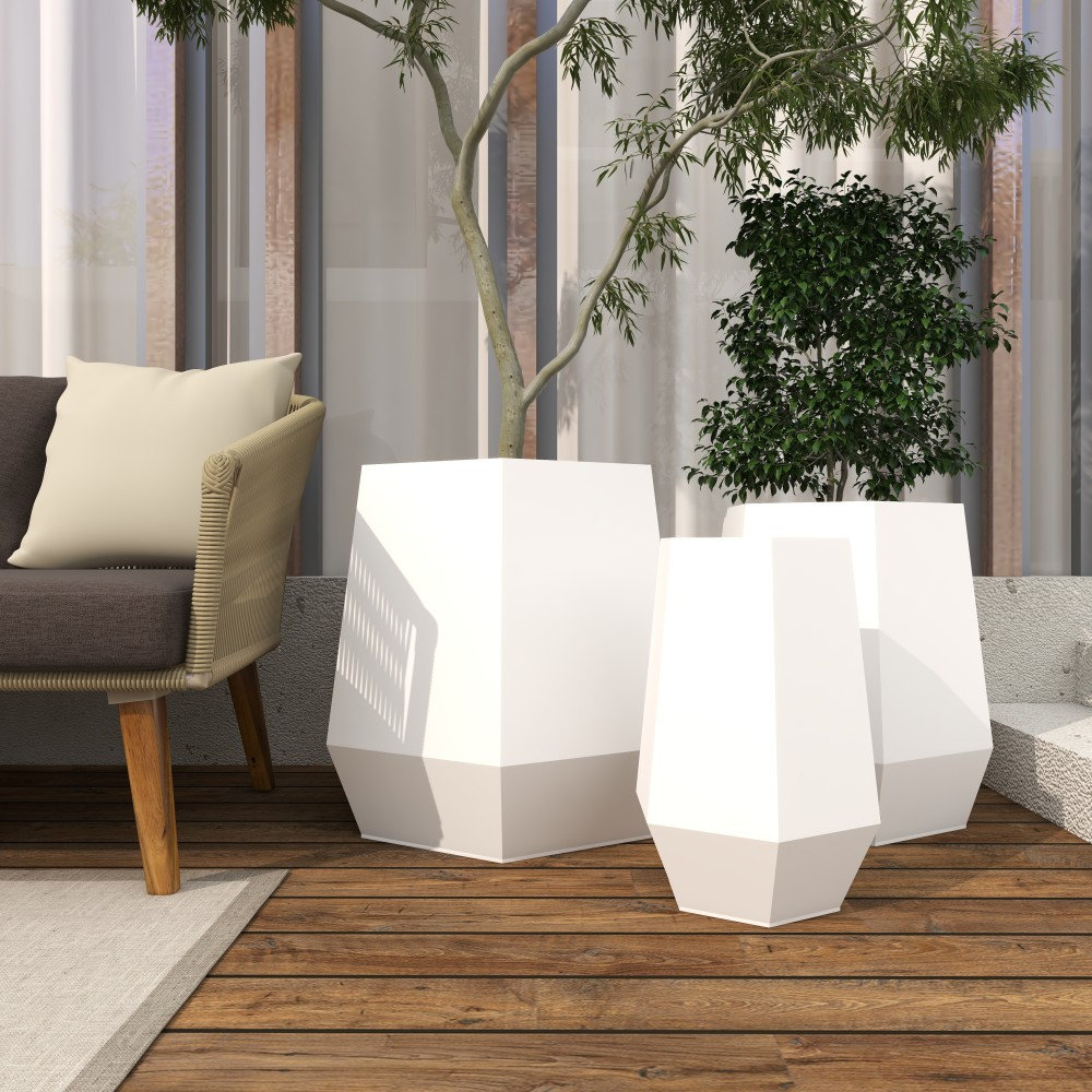 Esta Metal Planter - Set of 3, White
