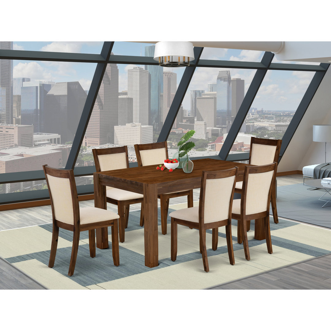 Dinner Table Set - Mid Century Dining Table and Linen Fabric Padded Dining Chairs with Stylish Back Red Barrel Studio® Table Top 