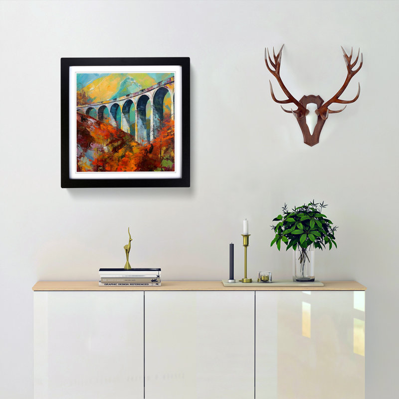 Glenfinnan Viaduct Abstract Expressionism - Single Picture Frame Print on Wood, Black