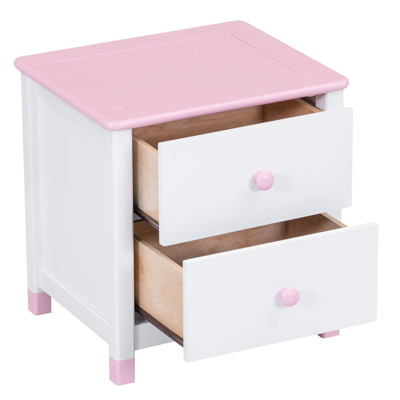 Table de chevet en bois avec deux tiroirs - blanc + rose Chambre et salon pour le rose, caractéristique, Rose/Blanc