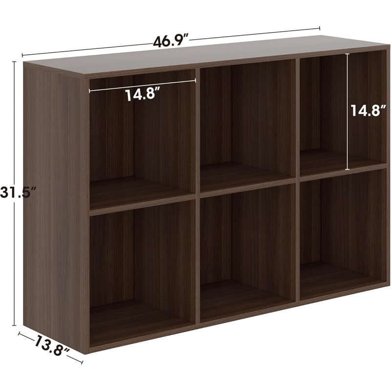 Latitude Run® Shoe Rack, 6 Compartment Open Storage Display Shoes Organizer FSSR016, Walnut