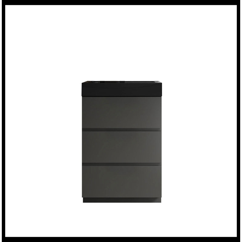 37/24 24.00'' Free Standing Single Bathroom Vanity with Ceramic Top, Gray, Black