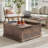 Nilla 35.5" Farmhouse Lift Top Coffee Table With Storage, Square Convertible Coffee Table, Centre Table, Storage Coffee Table For Living Room, Dining & Work, Modern Wood Center Table With Hidden Storage Compartment For Small Spaces, Apartment & Home Office, Coffee Table With Lift Top, Farmhouse Coffee Table, Vintage Brown-1894152952