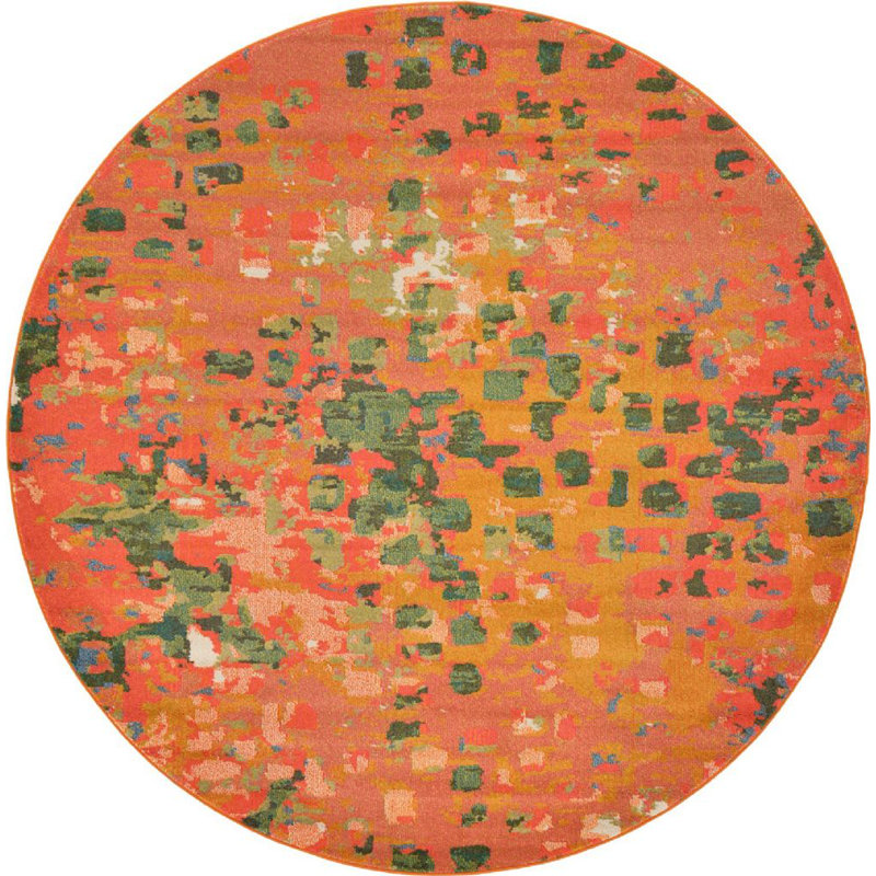 Tapis à motif géométrique coquelicot Meadow, Rond 8 pi