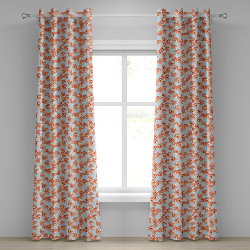 Rideau décoratif à œillets 2 panneaux Dakota Fields Coral, 50 po, bleu pâle / jaune corail, L 50 po x L 96 po