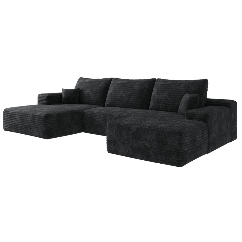 Cloud Sectional Sofa With 1 Ottoman, Modern Minimalist Upholstered Couches, Comfort U Shaped Sofa For Living Room, Deep Seat Corner Couch