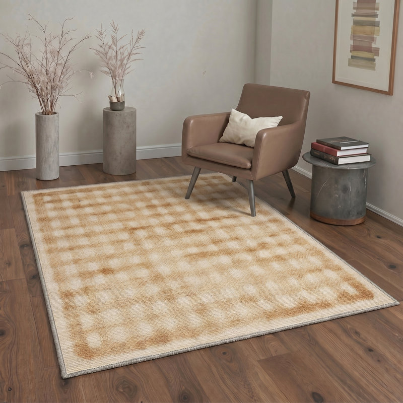 Tapis intérieur beige / brun Liadan Aura lavable à la machine avec envers antidérapant, Rectangle 8' x 10'