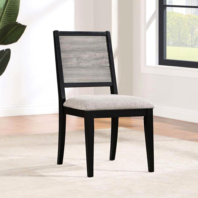 De 2 chaises de salle à manger rembourrées en gris et noir, base robuste en contreplaqué, siège de 19 pouces, matériau, base rectangulaire, revêtement, mobilier de chambre
