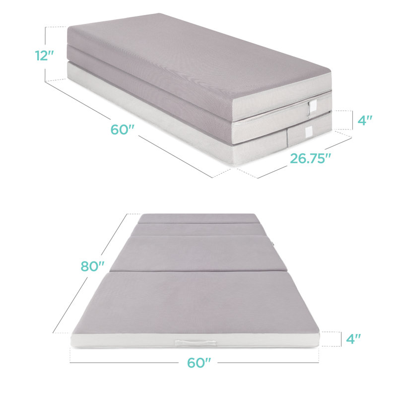 4-Inch Gray Folding Portable Queen Foam Mattress with Carry Case