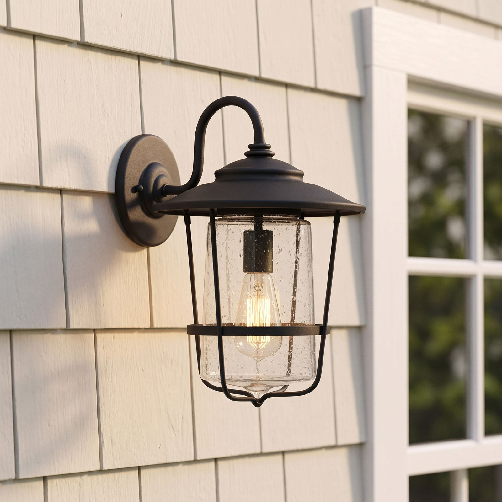 Single Light Empire Outdoor Wall Light, 13"W X 18.5"H X 14.5"D, Black