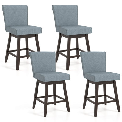 27" Swivel Bar Stools With Rubber Wood Legs Upholstered Linen Bar Chairs