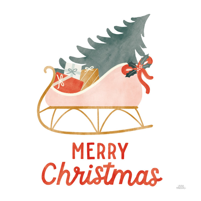 «Christmas Sleigh» par Laura Marshall, art textuel, H 12 po x l 12 po, Toile tendue