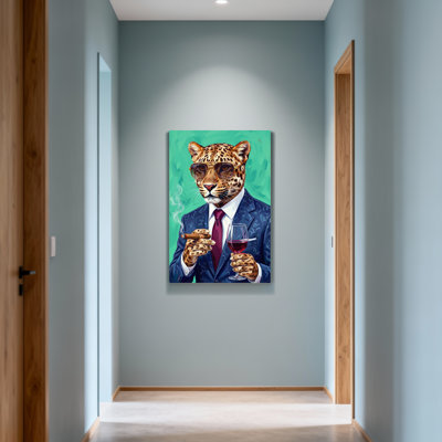 Animals Leopard In Suit With Cigar And Wine