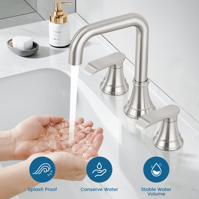 HGN Brushed Nickel 8 inches 3 Holes Bathroom Faucet, 2 Handle Bathroom Sink Faucets with Pop-up Drain