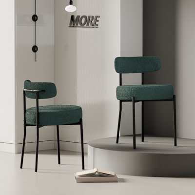 Boucle Dining Chairs Set of 4, Upholstered Dining Chairs with Black Metal Legs, Modern Dining Chair