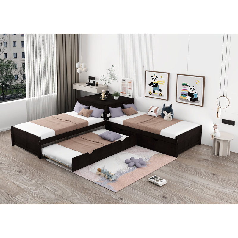 Lit plateforme simple avec rangement en L, Espresso