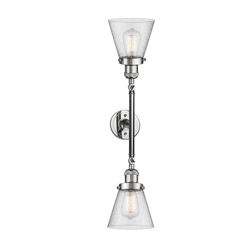 Éclairage de meuble-lavabo inclinable 2 lumières Cone, Ampoule à DEL rétro de 6 watts, Grainé, Chrome poli