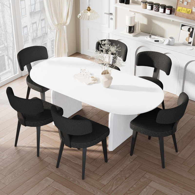Ensemble de table de salle à manger ovale, Blanc/Noir, 7 pièces (table, 6 chaises)