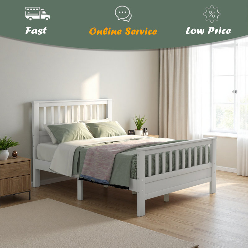 Lit plateforme en bois avec tête et pied de lit, Lit double 