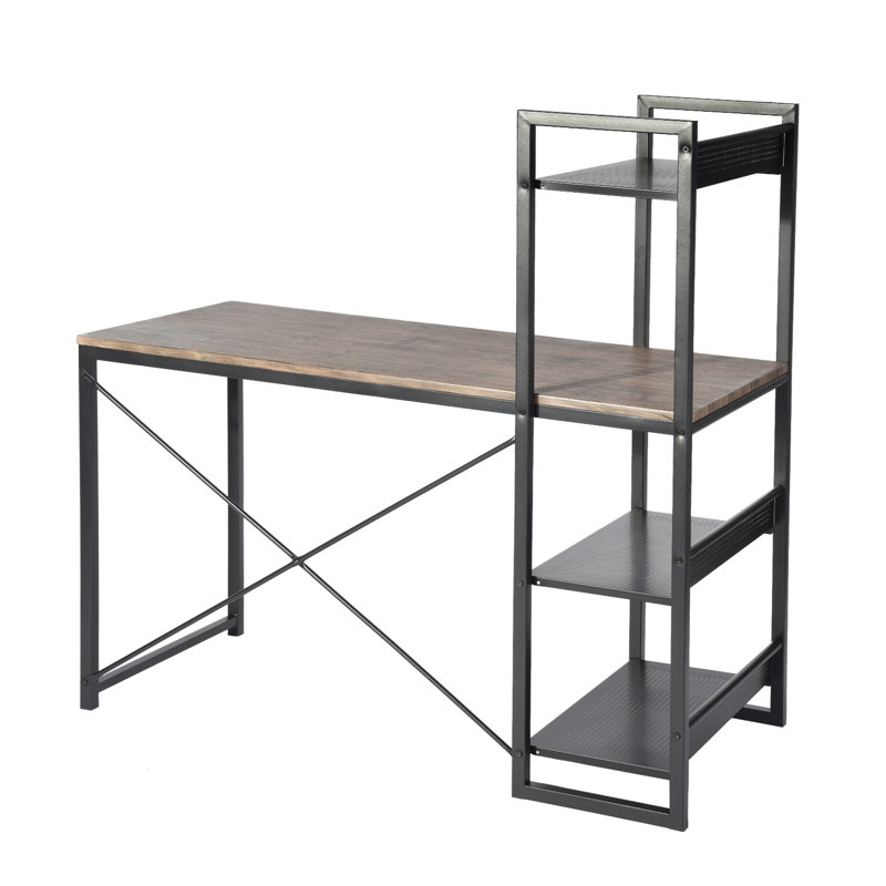 Charleena Metal Base Computer Desk, Old Wood/Black