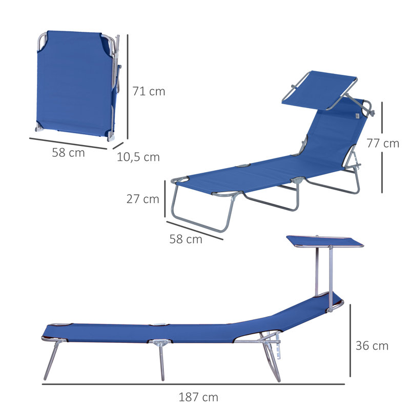 Hassanah Folding Sun Lounger with Canopy, Portable Blue