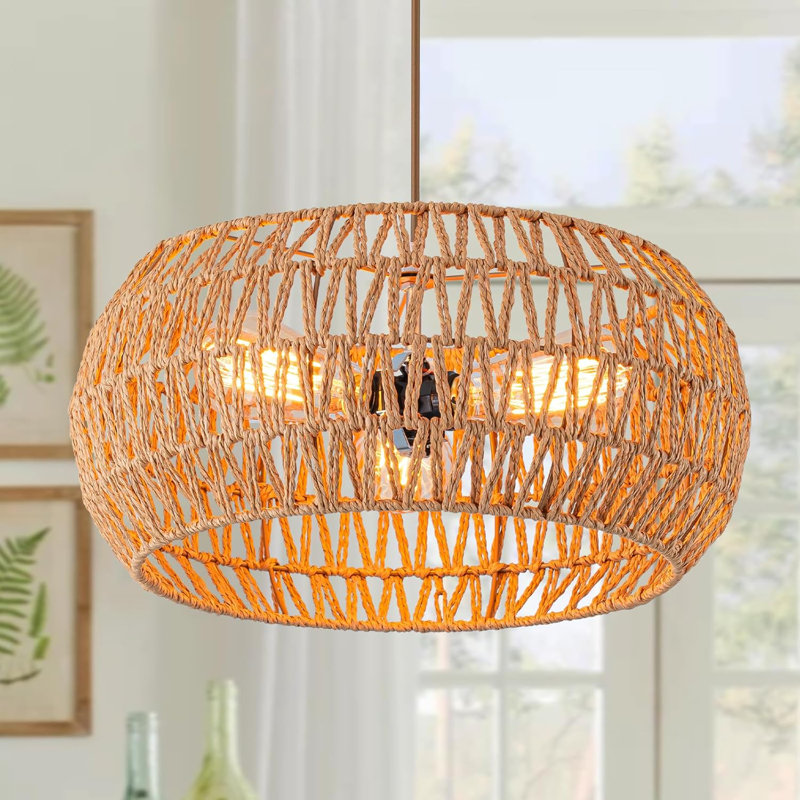 Luminaire suspendu en rotin tissé à la main pour la salle à manger, îlot de cuisine, chambre à coucher, couloir, plafond, couloir, luminaire suspendu