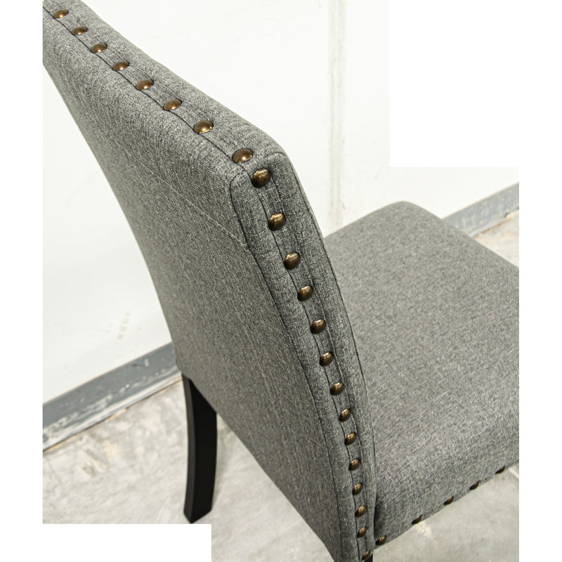 Chaises de salle à manger en tissu de 2, style transitionnel avec coussin en mousse et chaises à dossier roulé, coussin de siège rembourré