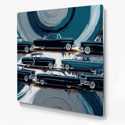 «Transport Classic car silhouettes», art mural en métal bleu