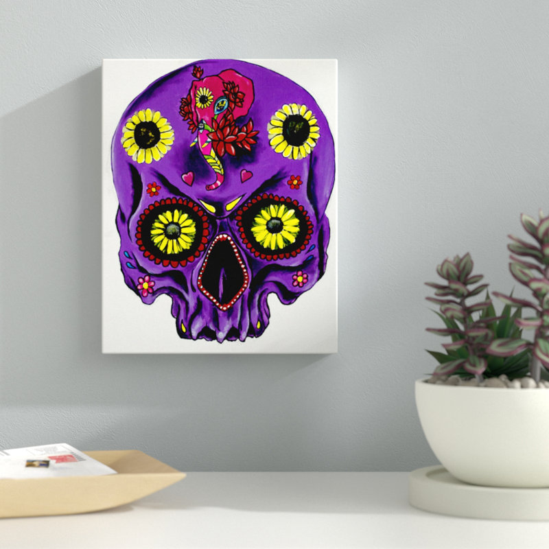 " Skull & Flowers II " by Ed Capeau, 10" H x 8" W x 1.5" D, No Mat, Wrapped Canvas