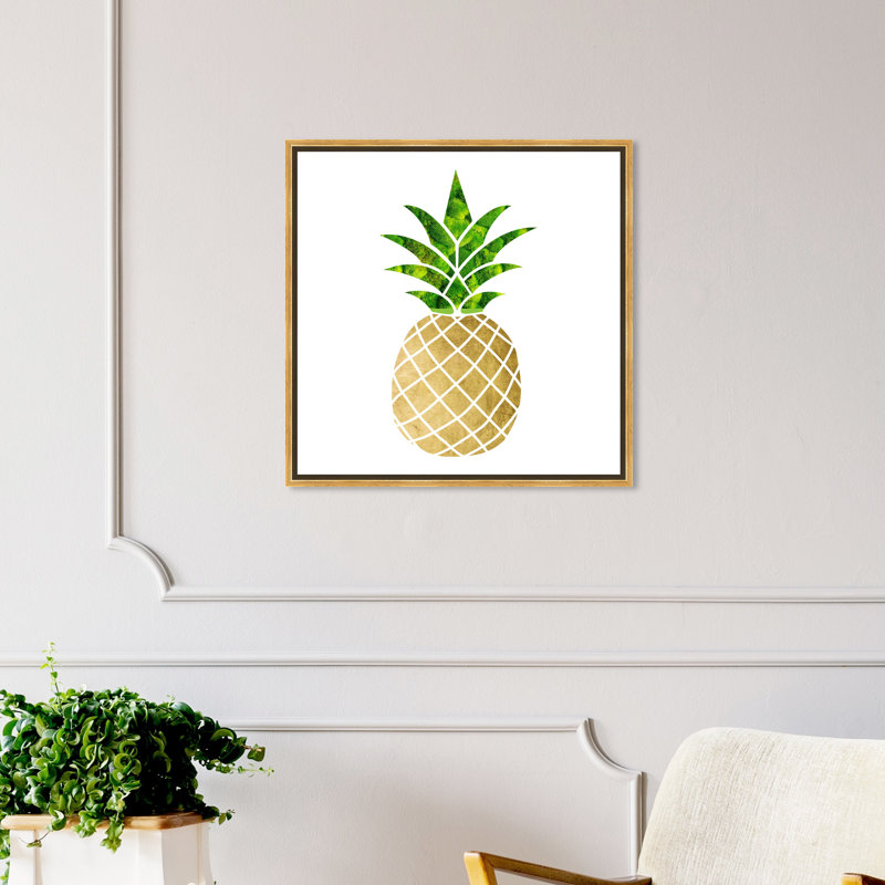 Fruits ananas - impression d'art graphique, Encadrement doré, H 12 po x l 12 po x P 1,5 po