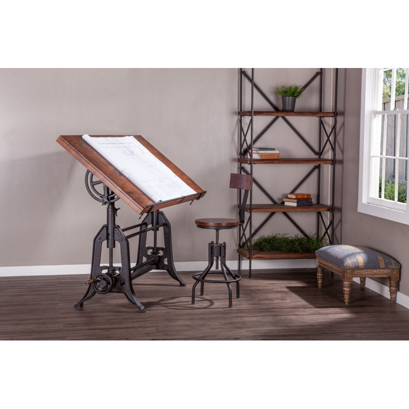 Artezia Teak Wood Adjustable Crank Drafting Desk, 63" Brown