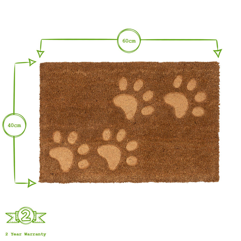 Nicola Spring - Coir Door Mat - 60 x 40cm - Embossed Paw Prints