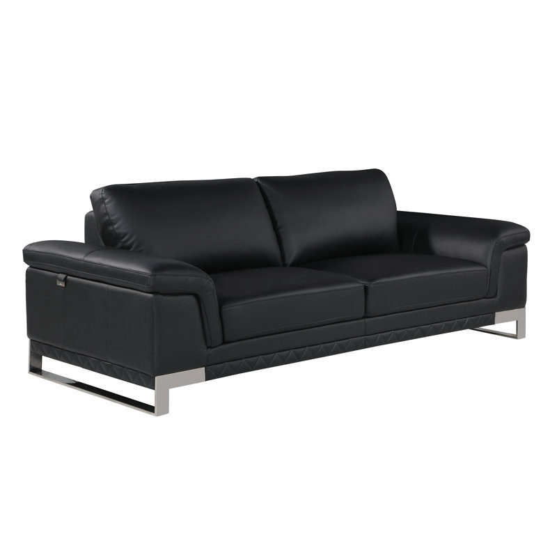 Black Modern Genuine Leather Sofa, Black Leather Match
