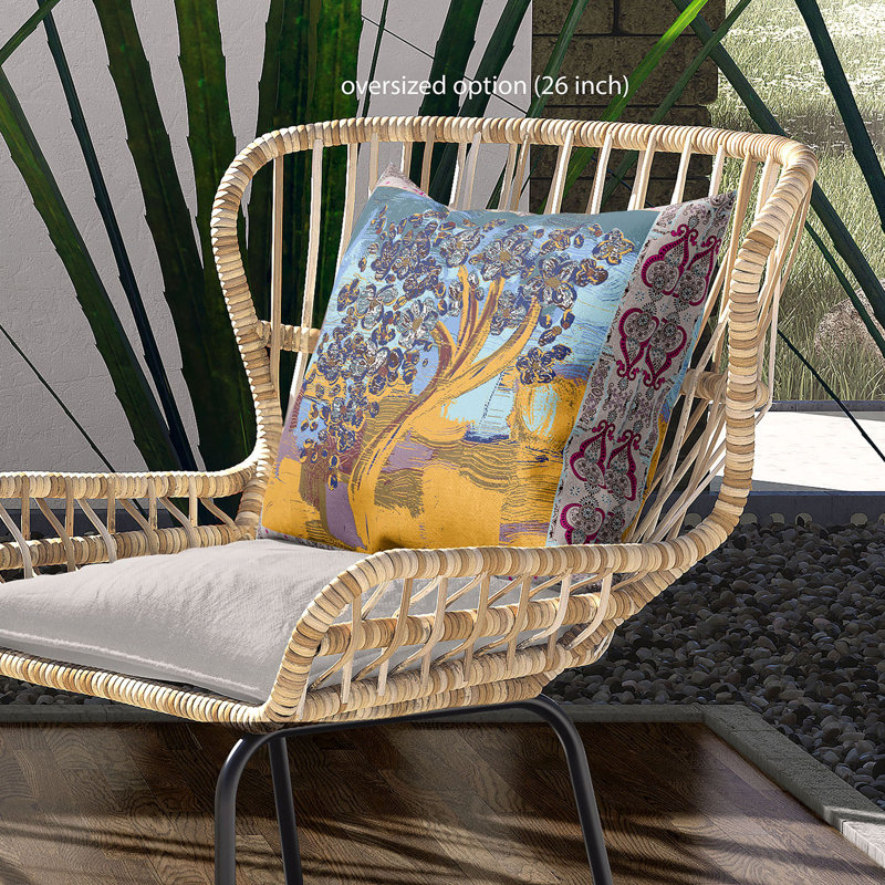 Housse et insert de coussin carré en polyester intérieur / extérieur, 20 po x 20 po, Jaune / Rose / Bleu