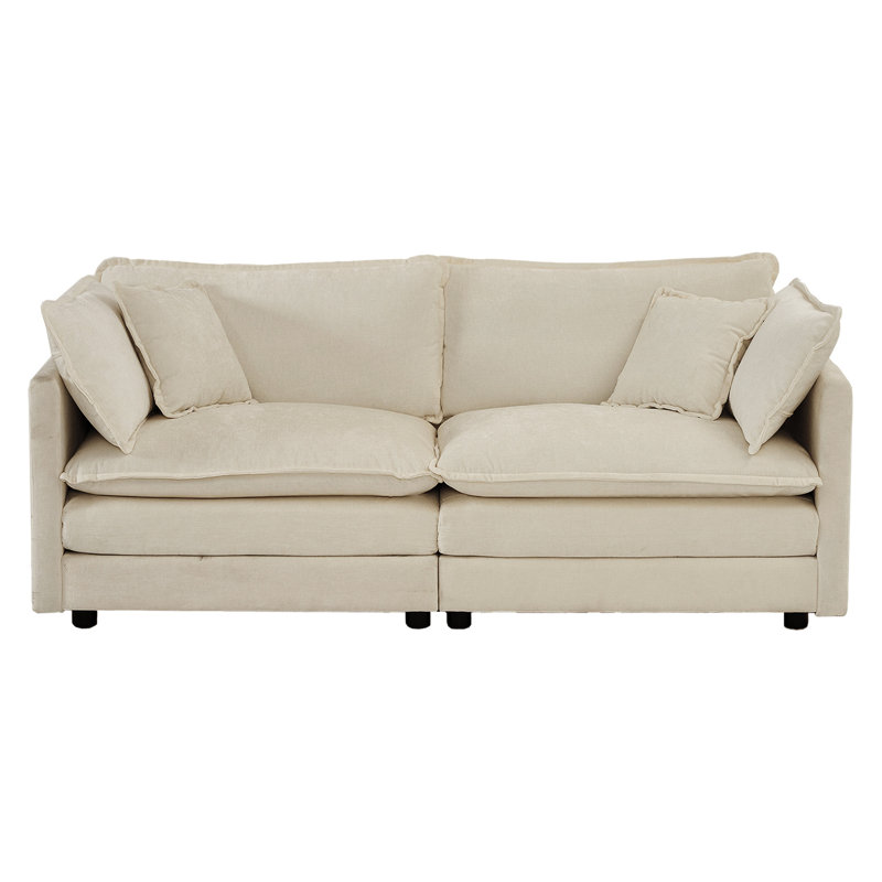 Canapé modulaire avec 2 places et repose-pieds, recouvert de chenille beige