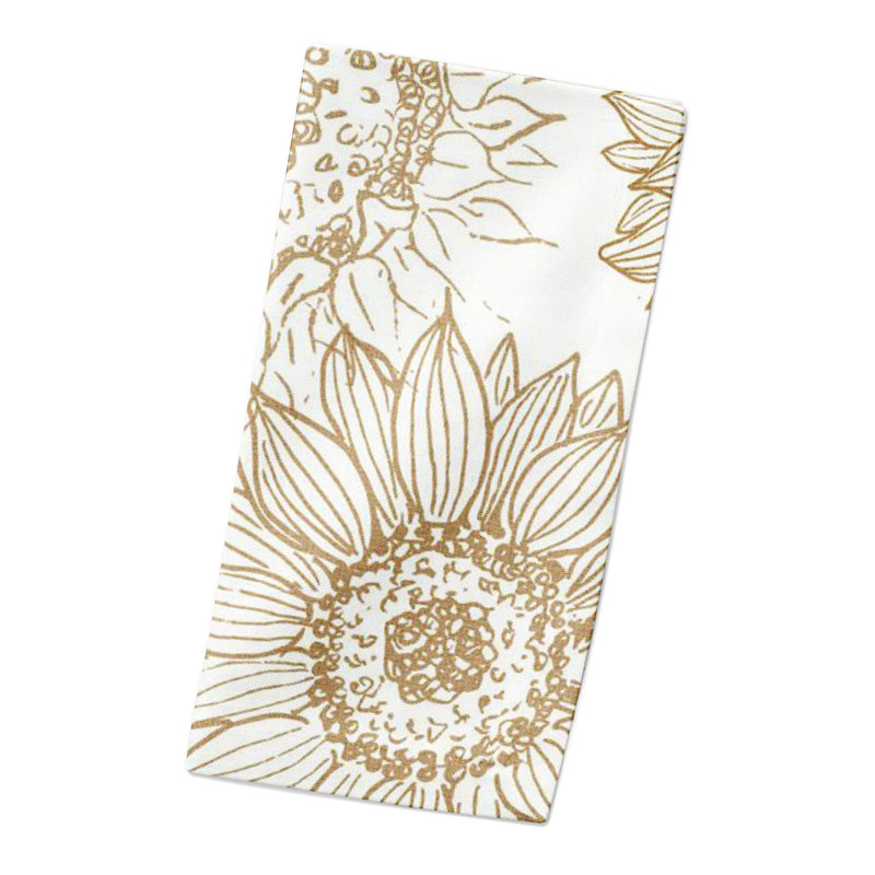 Ashraf Cotton Floral Rectangle Napkin, Gold/White