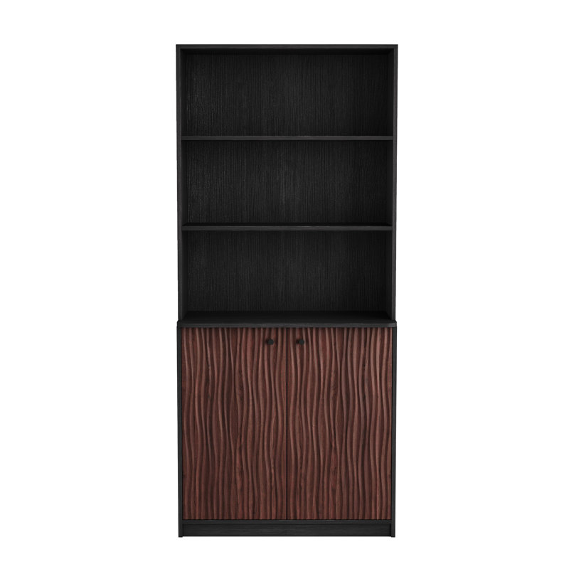 Rielyn 71'' Modern Wooden Tall Bookcase with 5-Tier Bookshelf Shelves and 2-Door Cabinet