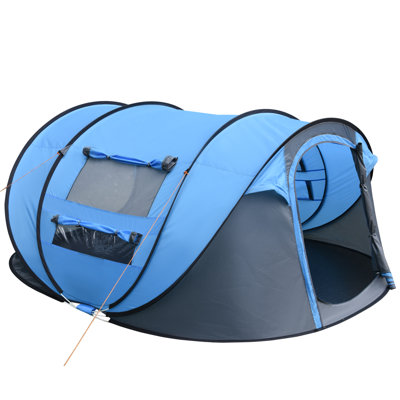 Czech 4 Person Pop-up Camping Tent w/ Ground Sheet 4 Windows Sky Blue