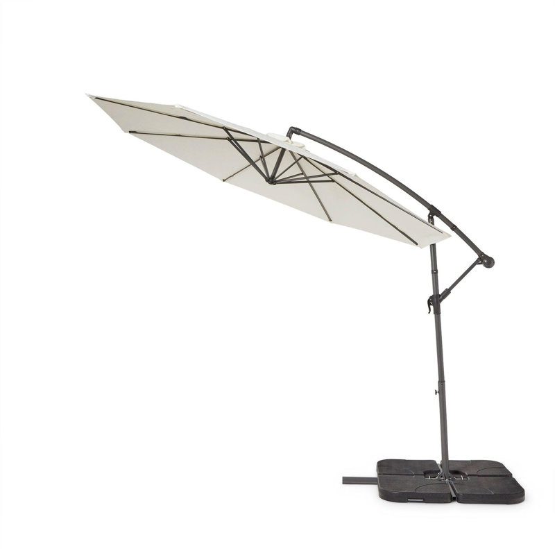 Fabiano Rectangular Long Dining Set with Cushions and Umbrella, 75cm H x 175cm W x 82cm D, Black with Grey LED Parasol, 4