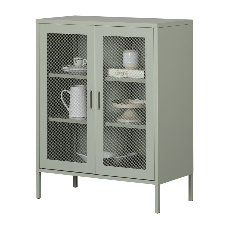 Sage Green Metal Mesh 2-Door Storage Cabinet with Adjustable Shelves
