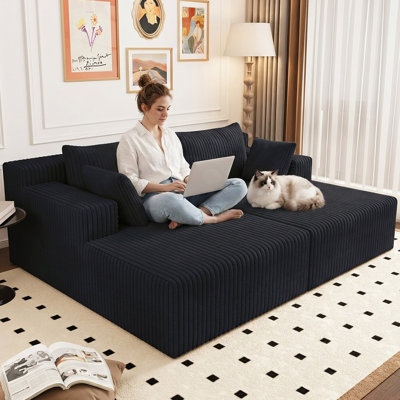 Boneless Oversized Double Chaise Lounges Indoor, Upholstered Boneless Cloud Stupendous Oversized Chaise Lounge Couch Luxury Sofa Bed Deep Seat, Corduroy Lounge Chair,2 Pieces
