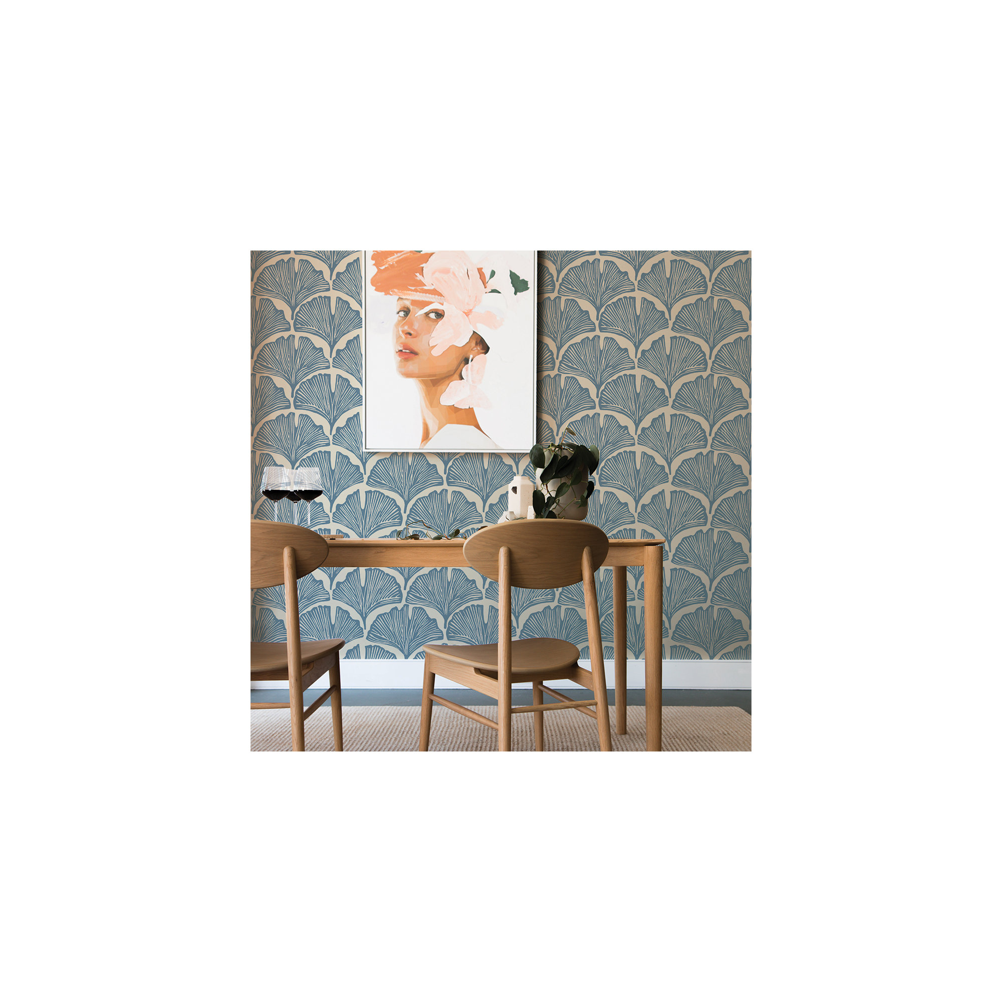 Feather Palm Peel and Stick Wallpaper By Novogratz, Light Blue/Off-White