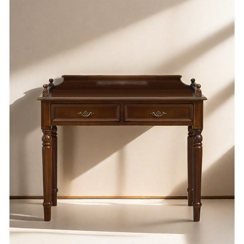 Vintage Style Desk with Carved Legs and Brass Hardware, 29.9" H x 39.4" W x 17.7" D