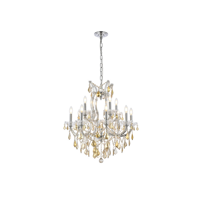 Lustre style bougie 19 lumières Stockard, White / Golden Teak (Smoky) / Royal Cut, Fumé, Golden Teak/Polished Nickel