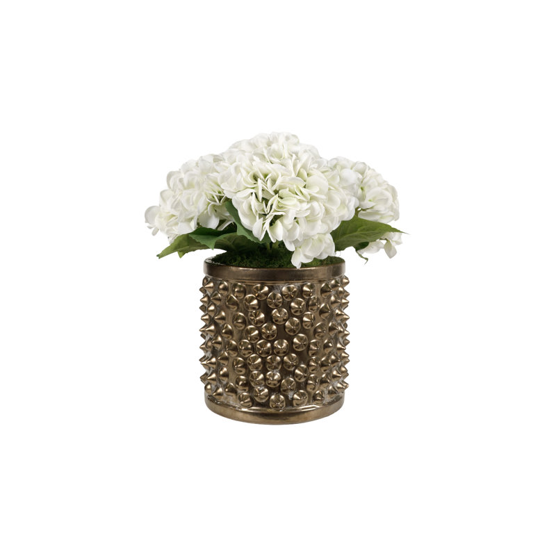 Hortensias verts Real-Touch avec pot à fleurs doré, Vert