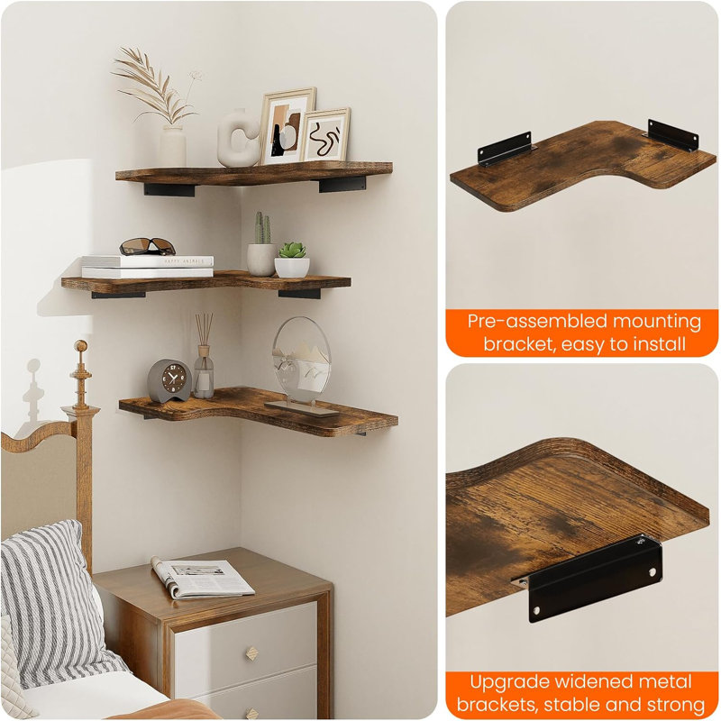 Clovill 3 Piece Corner Corner Shelf, Brown
